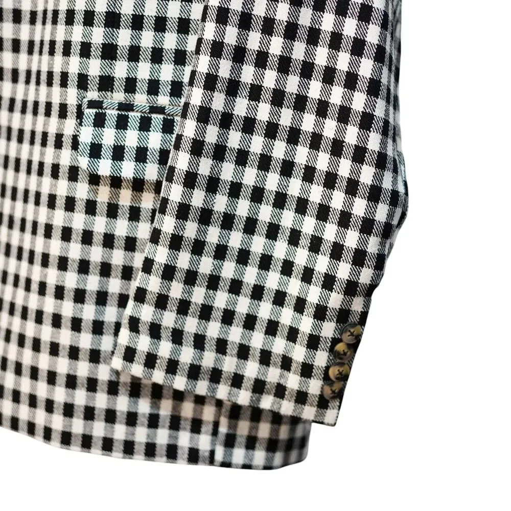 Mens Wool Sport Coat 44R Black White Gingham Check Blazer 2Btn Wedding Formal